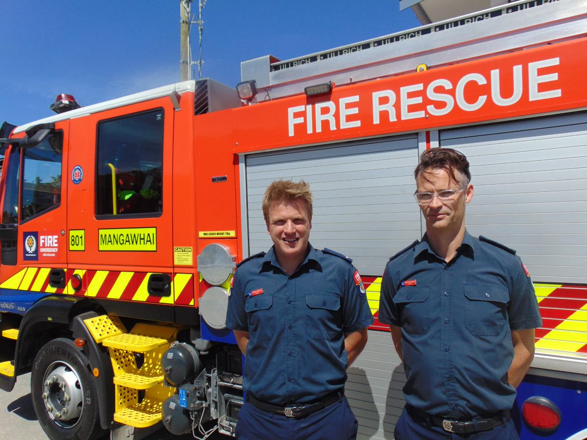 Matthew Williams and David Buttenshaw at the Mangawhai fire station