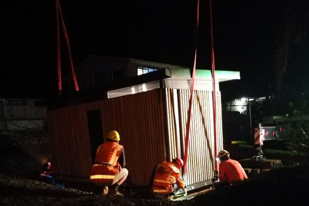 Toilet building craned into place in Maungaturoto